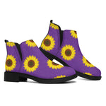 Purple Sunflower Pattern Print Flat Ankle Boots