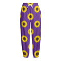 Purple Sunflower Pattern Print Fleece Lined Knit Pants