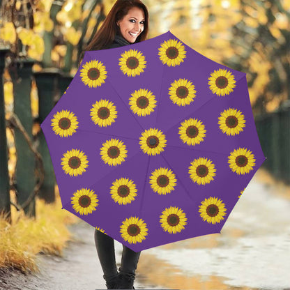 Purple Sunflower Pattern Print Foldable Umbrella
