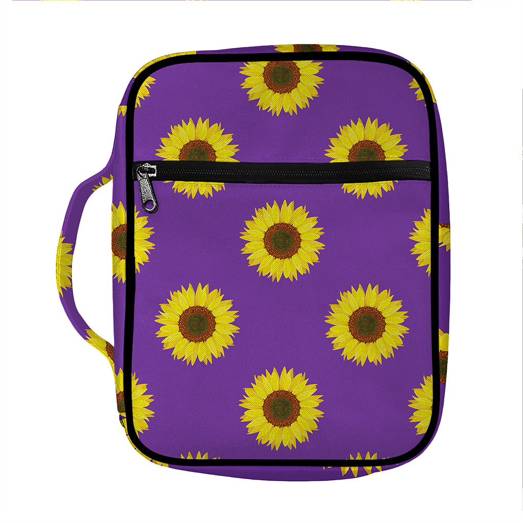 Purple Sunflower Pattern Print Front Pocket Bible Bag