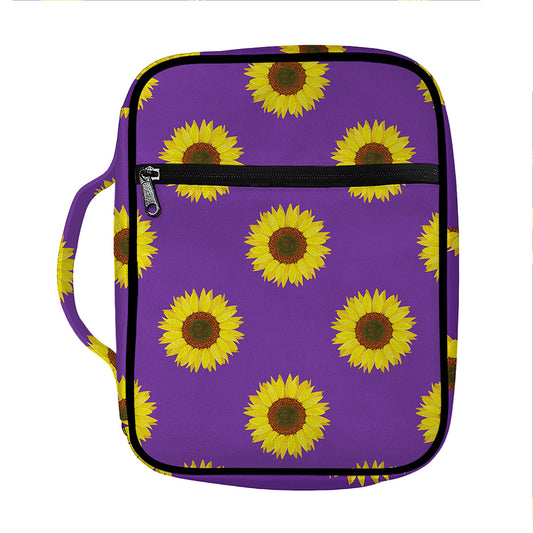 Purple Sunflower Pattern Print Front Pocket Bible Bag