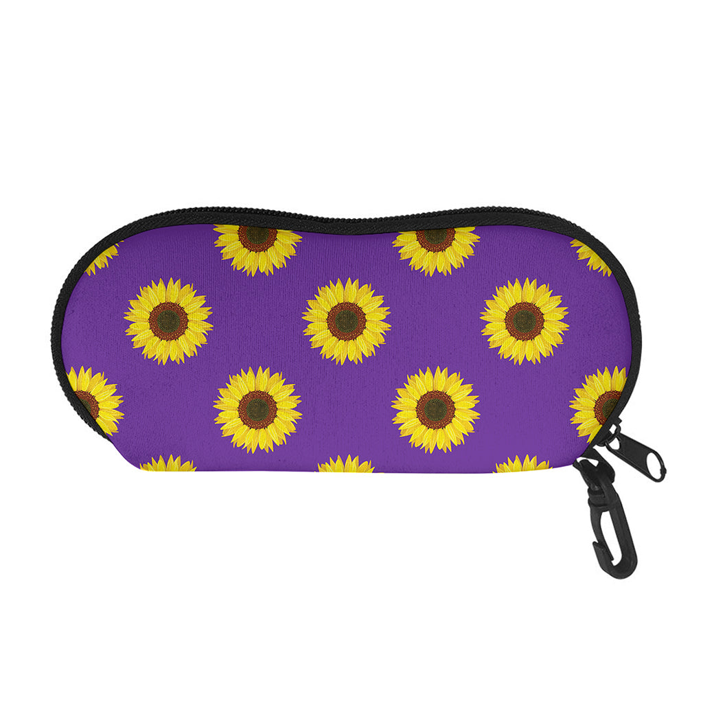 Purple Sunflower Pattern Print Glasses Case