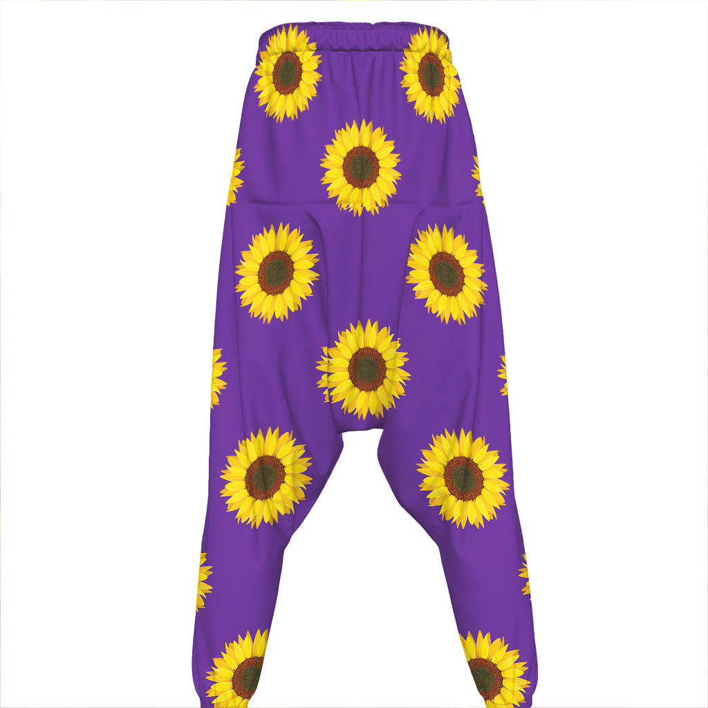 Purple Sunflower Pattern Print Hammer Pants