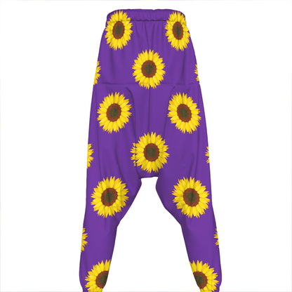Purple Sunflower Pattern Print Hammer Pants