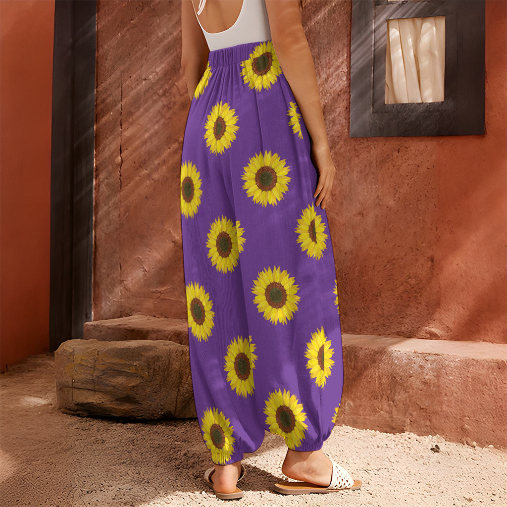 Purple Sunflower Pattern Print Harem Pants