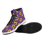 Purple Sunflower Pattern Print High Top Leather Sneakers