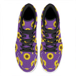 Purple Sunflower Pattern Print High Top Leather Sneakers