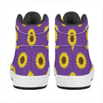 Purple Sunflower Pattern Print High Top Leather Sneakers