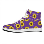 Purple Sunflower Pattern Print High Top Leather Sneakers