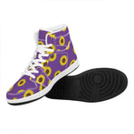 Purple Sunflower Pattern Print High Top Leather Sneakers