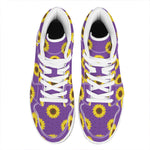Purple Sunflower Pattern Print High Top Leather Sneakers