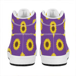 Purple Sunflower Pattern Print High Top Leather Sneakers
