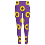 Purple Sunflower Pattern Print High-Waisted Pocket Leggings