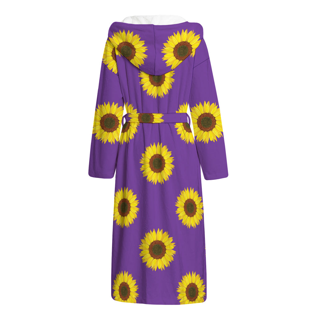 Purple Sunflower Pattern Print Hooded Bathrobe