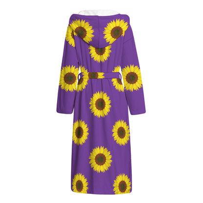 Purple Sunflower Pattern Print Hooded Bathrobe