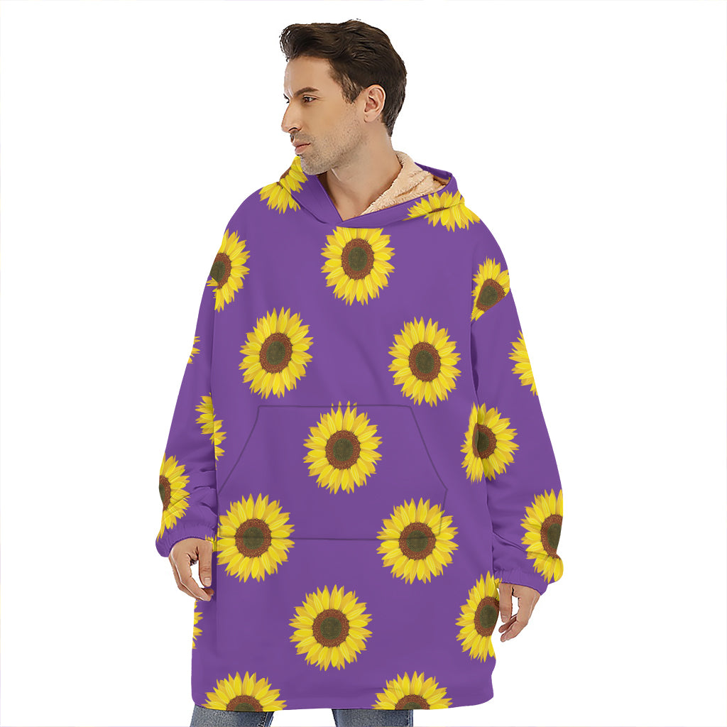 Purple Sunflower Pattern Print Hoodie Blanket