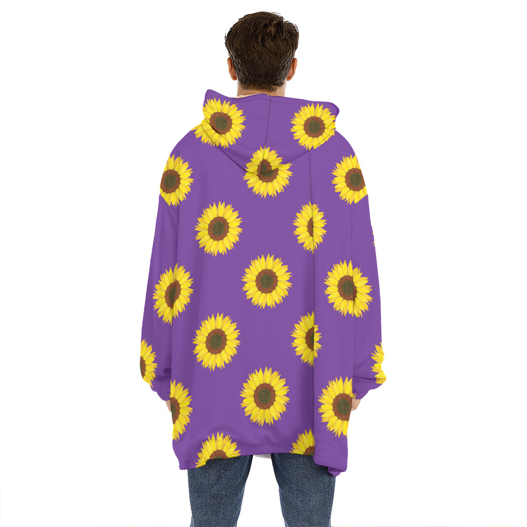 Purple Sunflower Pattern Print Hoodie Blanket