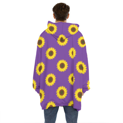 Purple Sunflower Pattern Print Hoodie Blanket