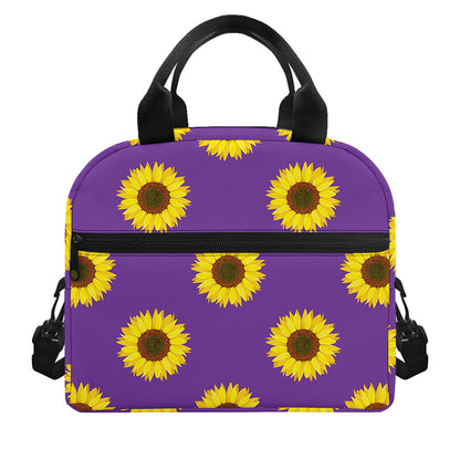 Purple Sunflower Pattern Print Insulated Lunch Bag