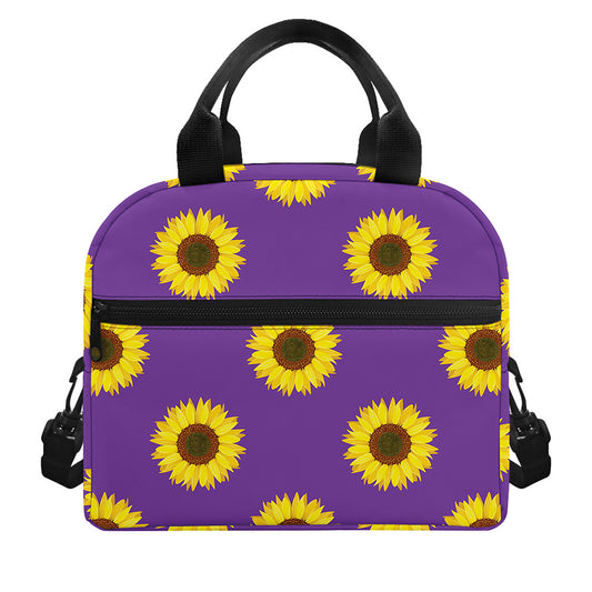 Purple Sunflower Pattern Print Insulated Lunch Bag