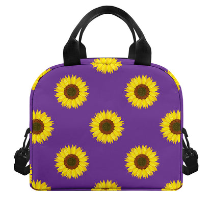 Purple Sunflower Pattern Print Insulated Lunch Bag