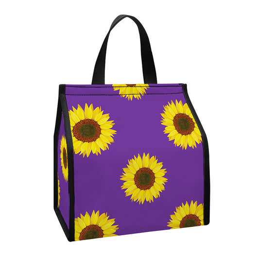 Purple Sunflower Pattern Print Insulated Lunch Tote