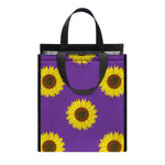 Purple Sunflower Pattern Print Insulated Lunch Tote