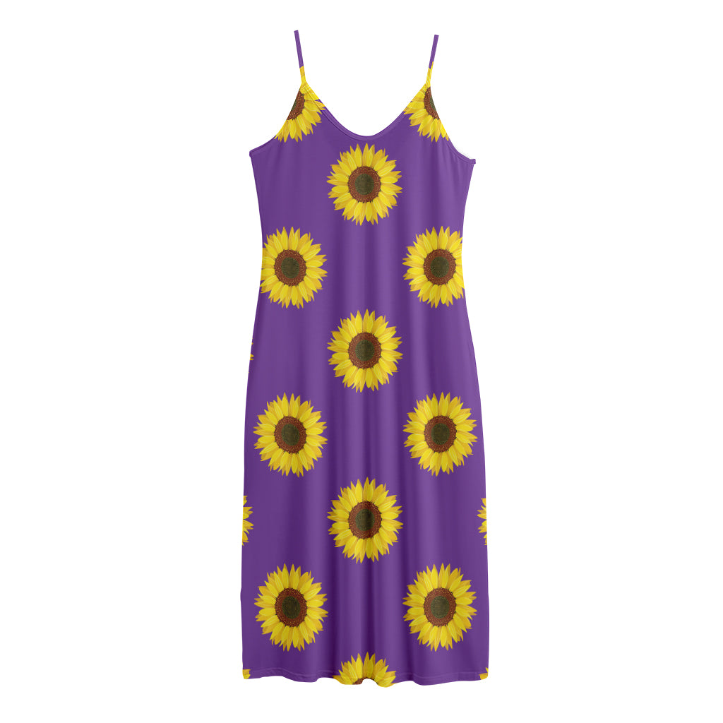 Purple Sunflower Pattern Print Jersey Midi Cami Dress