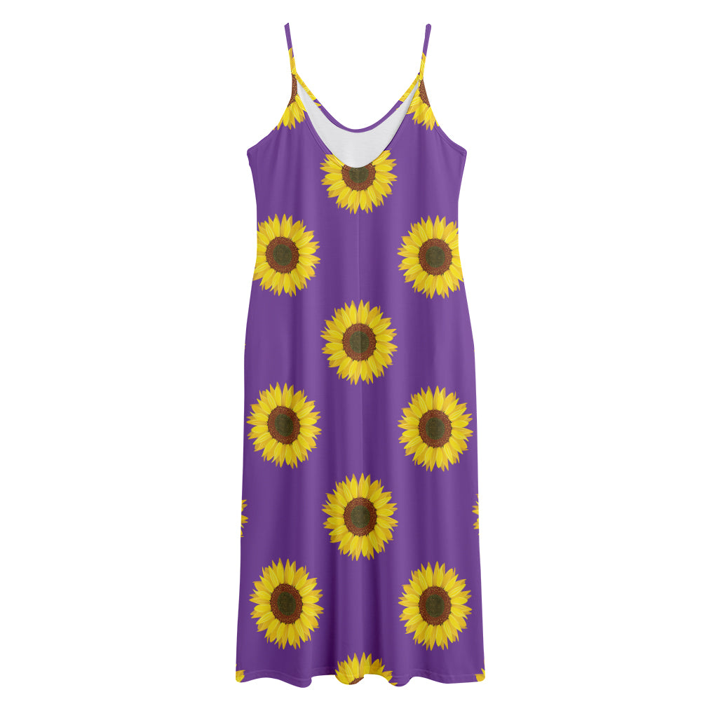 Purple Sunflower Pattern Print Jersey Midi Cami Dress