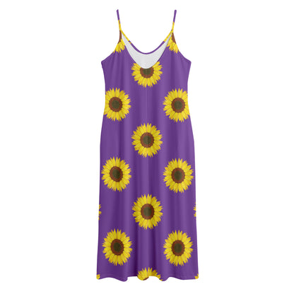 Purple Sunflower Pattern Print Jersey Midi Cami Dress