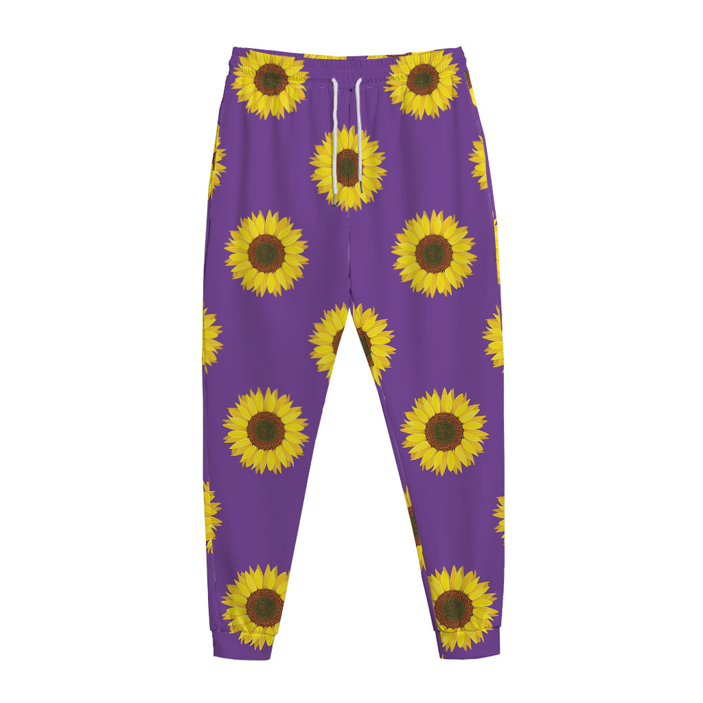 Purple Sunflower Pattern Print Jogger Pants
