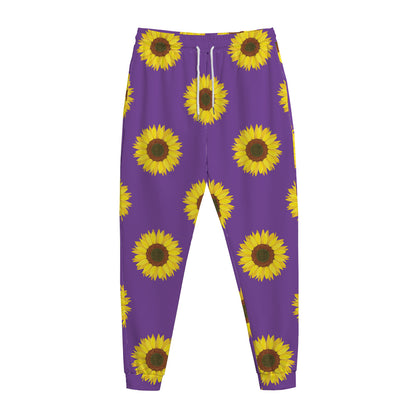 Purple Sunflower Pattern Print Jogger Pants