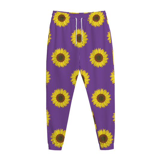 Purple Sunflower Pattern Print Jogger Pants
