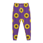 Purple Sunflower Pattern Print Jogger Pants