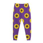 Purple Sunflower Pattern Print Jogger Pants