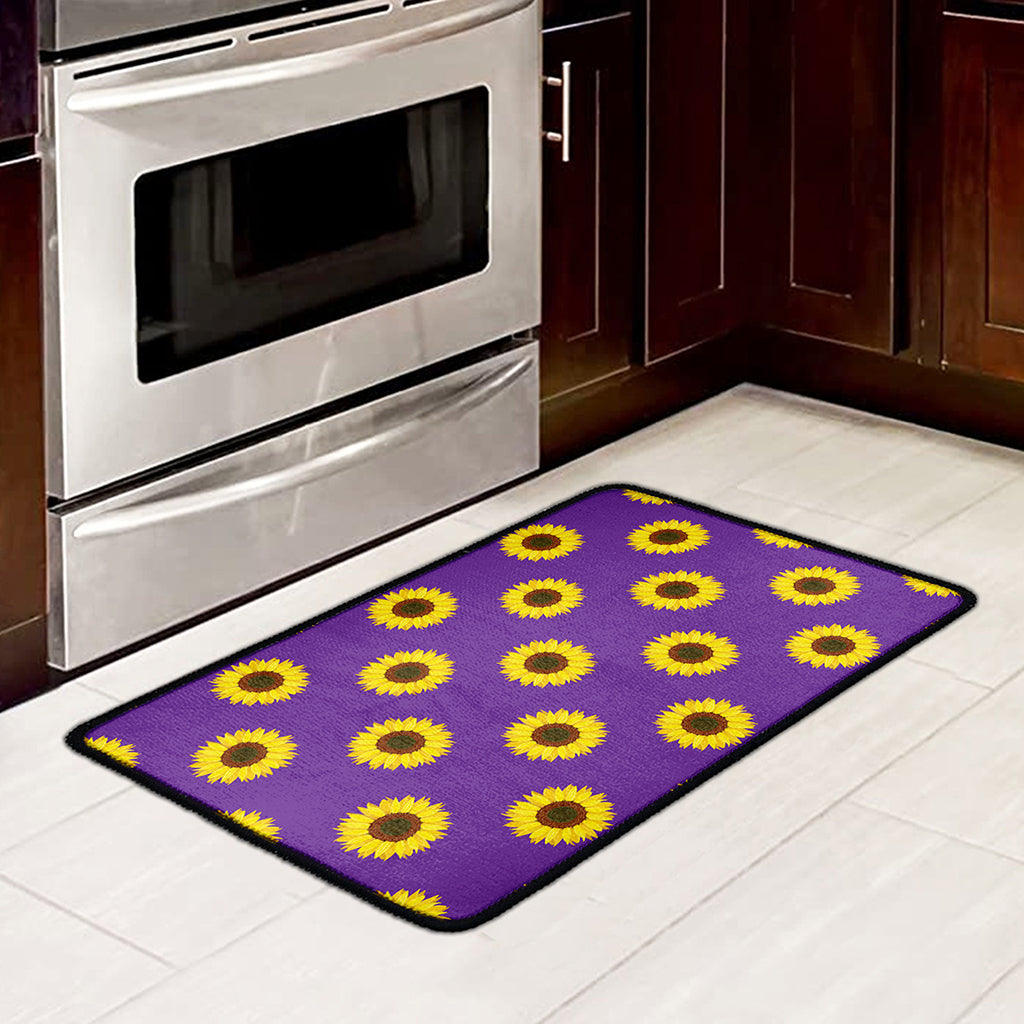 Purple Sunflower Pattern Print Kitchen Mat
