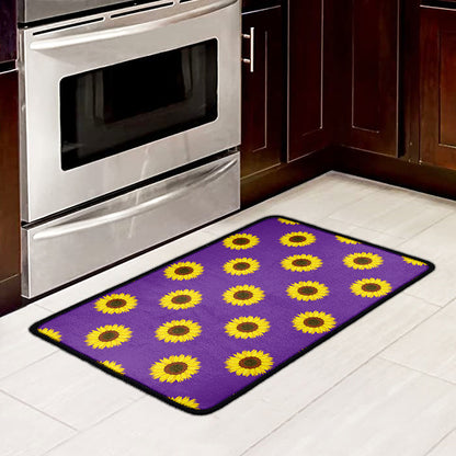Purple Sunflower Pattern Print Kitchen Mat