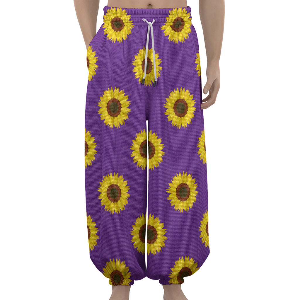 Purple Sunflower Pattern Print Lantern Pants