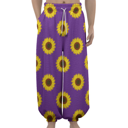 Purple Sunflower Pattern Print Lantern Pants