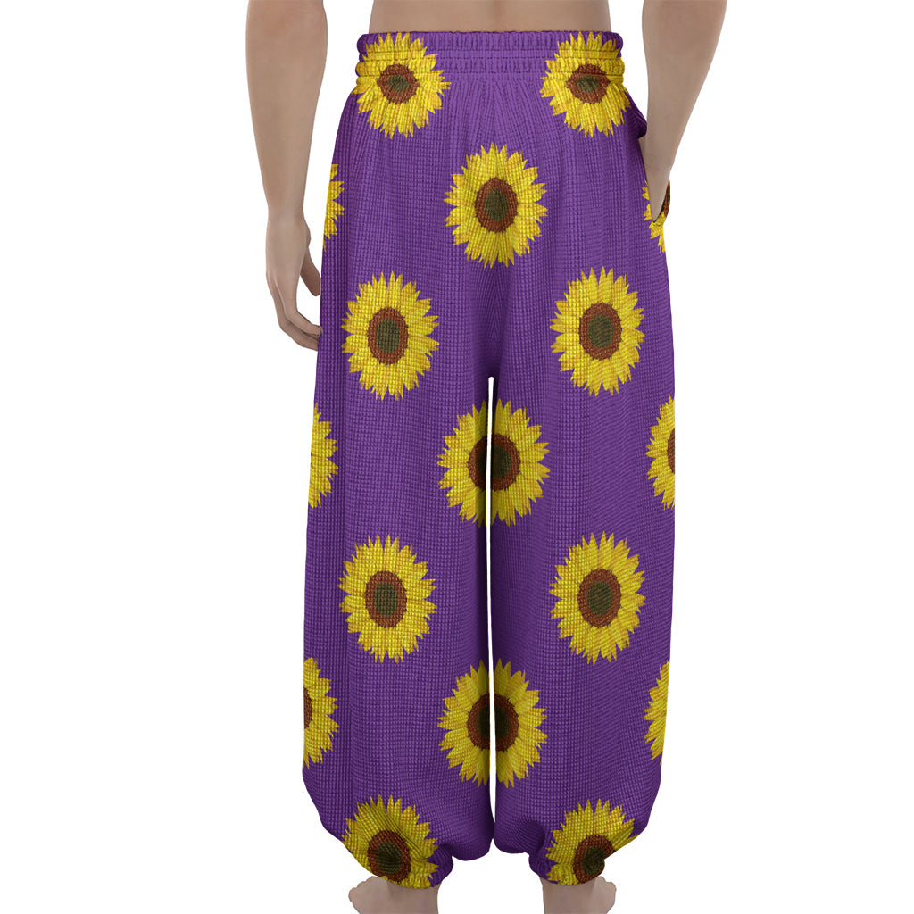 Purple Sunflower Pattern Print Lantern Pants