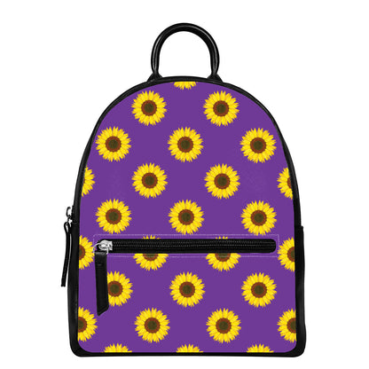 Purple Sunflower Pattern Print Leather Backpack