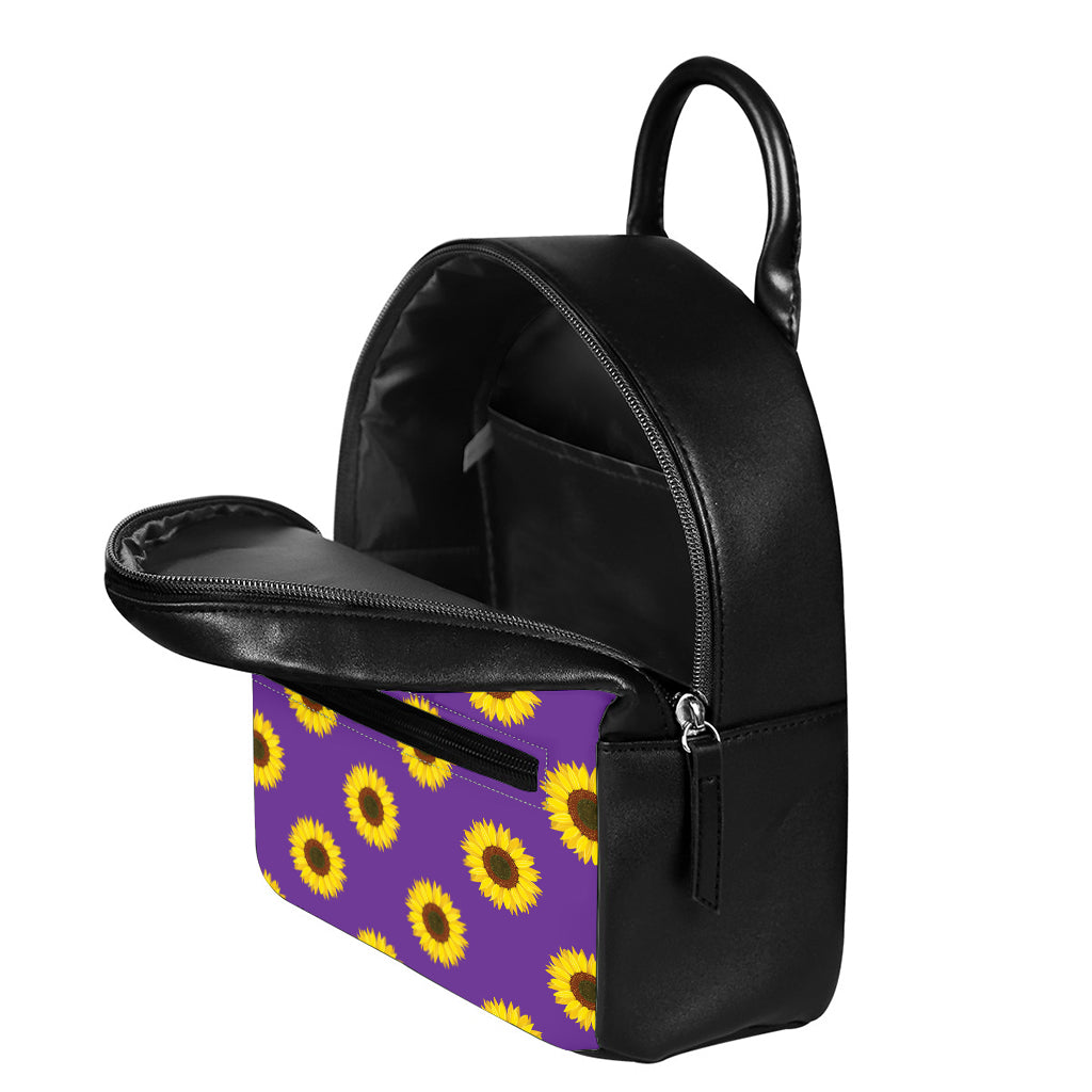 Purple Sunflower Pattern Print Leather Backpack