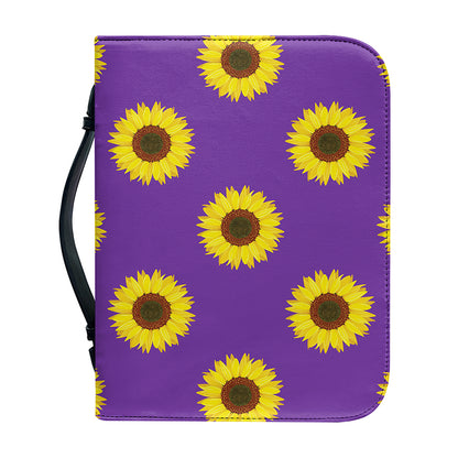 Purple Sunflower Pattern Print Leather Bible Cover