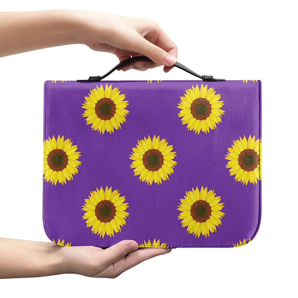 Purple Sunflower Pattern Print Leather Bible Cover