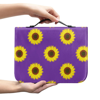 Purple Sunflower Pattern Print Leather Bible Cover
