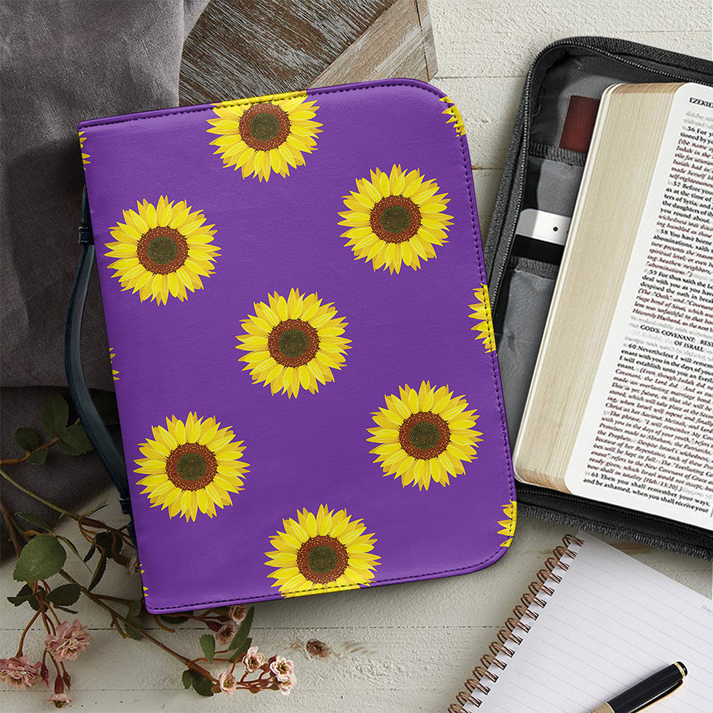 Purple Sunflower Pattern Print Leather Bible Cover