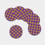Purple Sunflower Pattern Print Leather Coaster Set