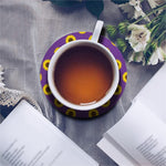 Purple Sunflower Pattern Print Leather Coaster Set