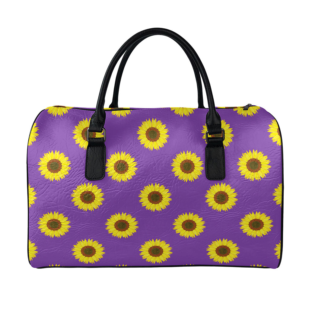 Purple Sunflower Pattern Print Leather Duffle Bag
