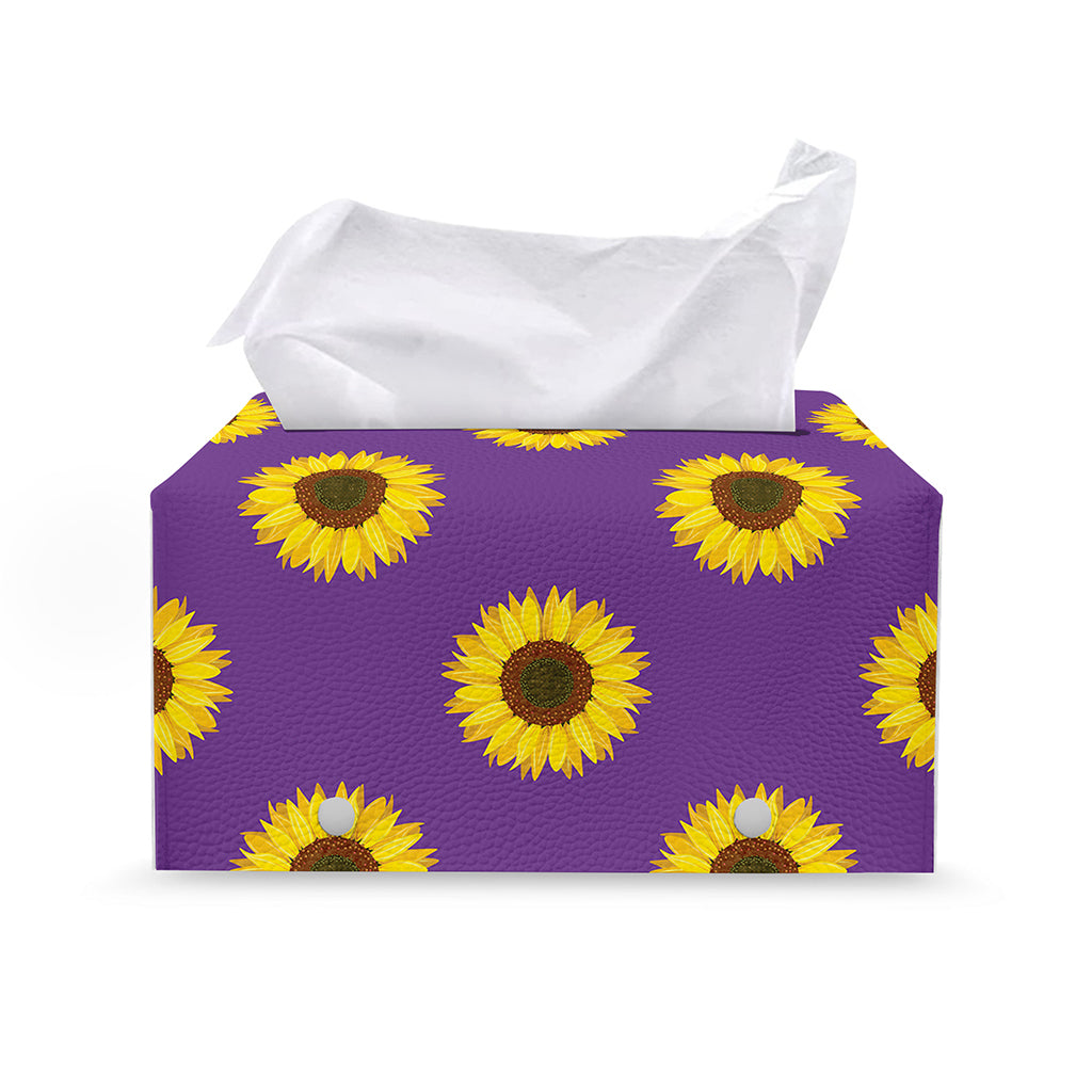 Purple Sunflower Pattern Print Leather Tissue Box Cover